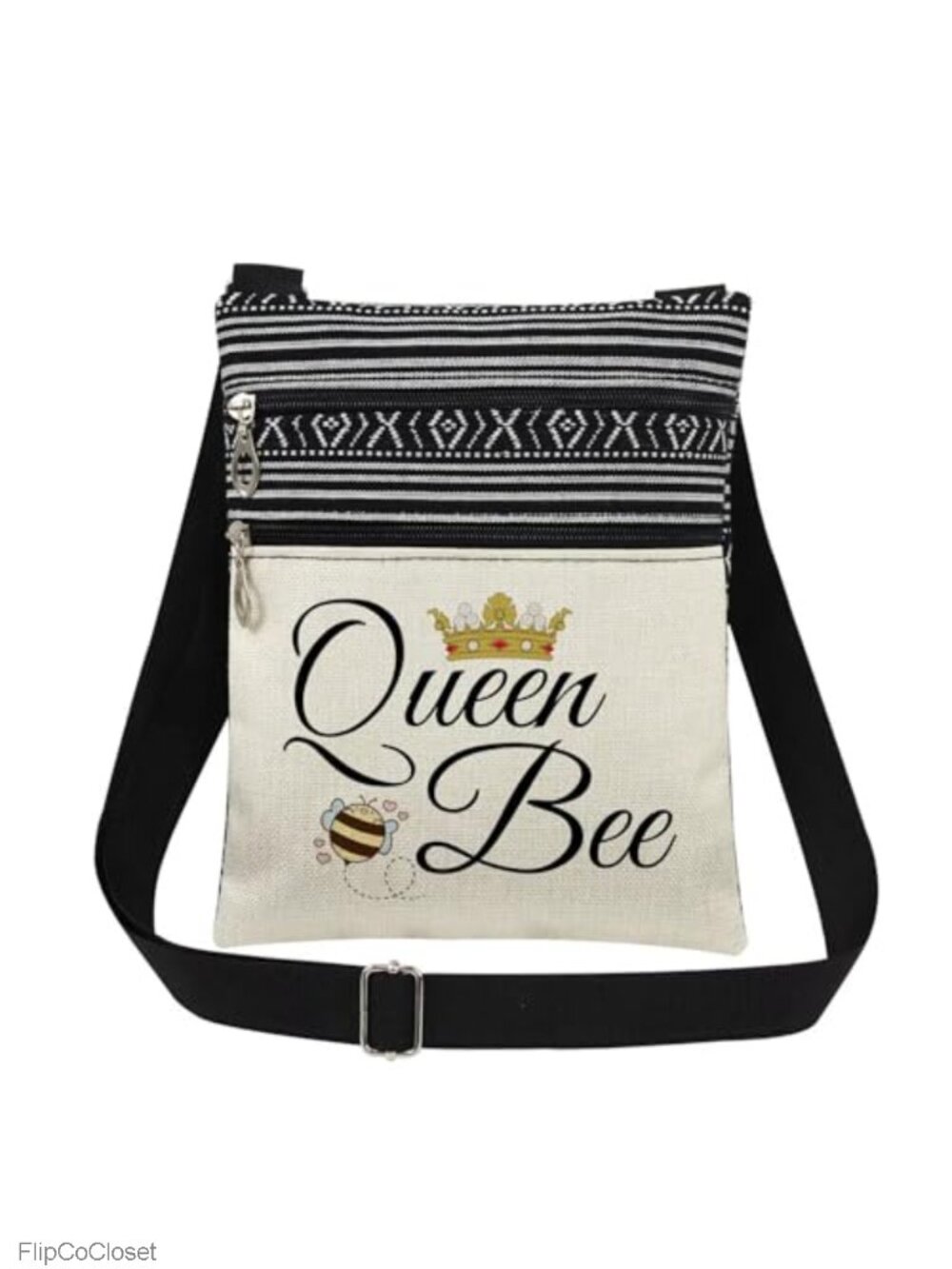 Women Polyester Crossbody Bag Adjustable Strap Double Layer Zipper